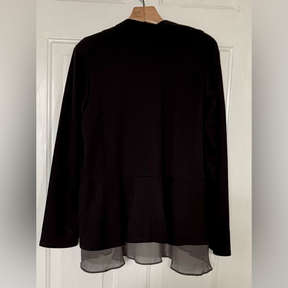 Black Open Front Cardigan with Sheer Hem - Picture 2 of 6